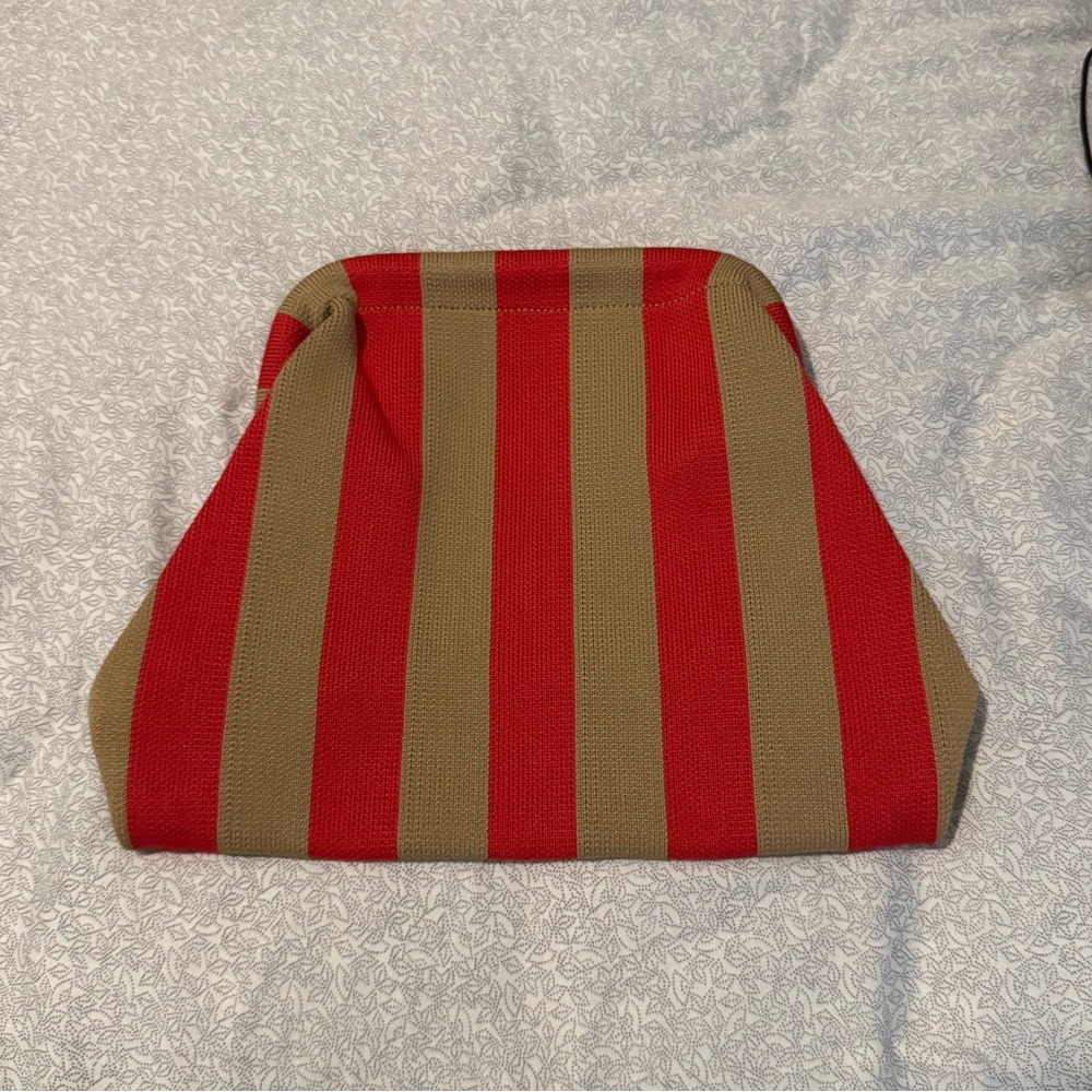 Red Tan Striped Color Block Clutch Pouch Summer Bag - Picture 3 of 8